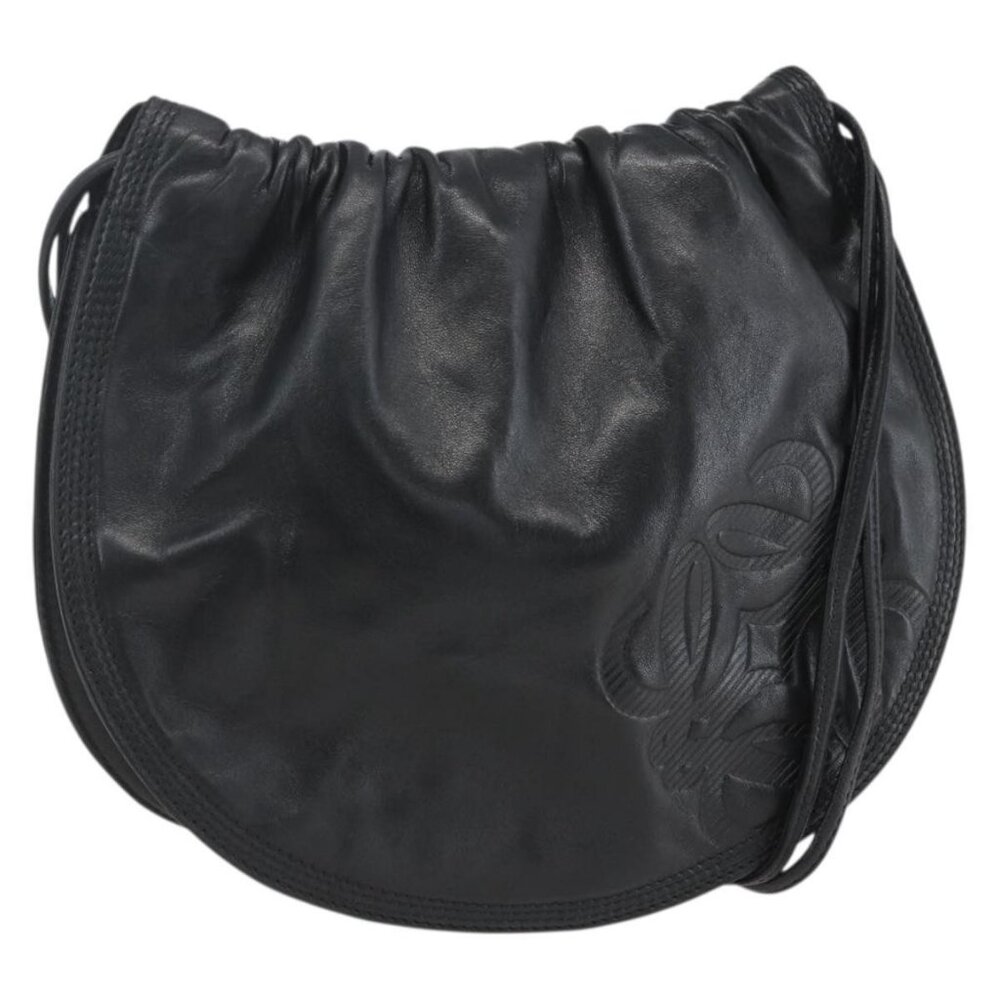 Authentic LOEWE Anagram Shoulder Bag Leather Black Gold